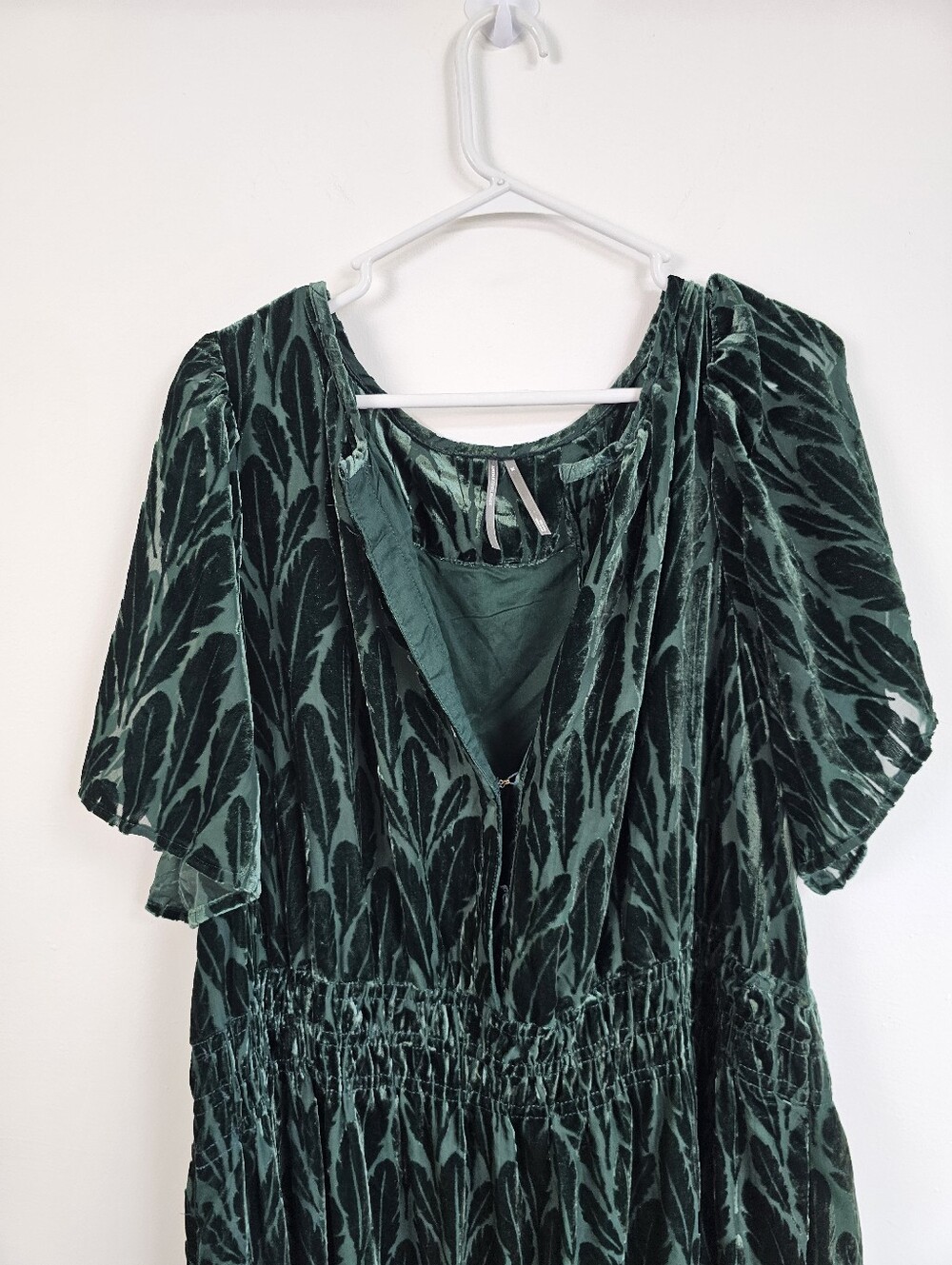 Anthropologie Summerset Velvet Burnout Feather Print Maxi Tiered Dress - Picture 5 of 10